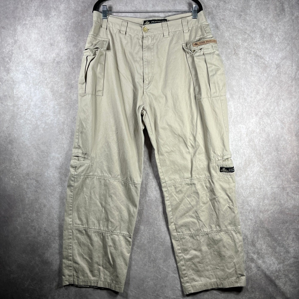 PNB Nation Clothing Cargo Pants Mens 36X34 Tan Tapered Workwear Chino Khaki